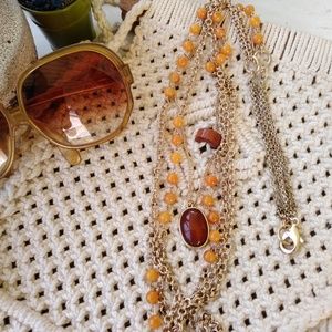 Vintage long layered amber orange gold boho chain
